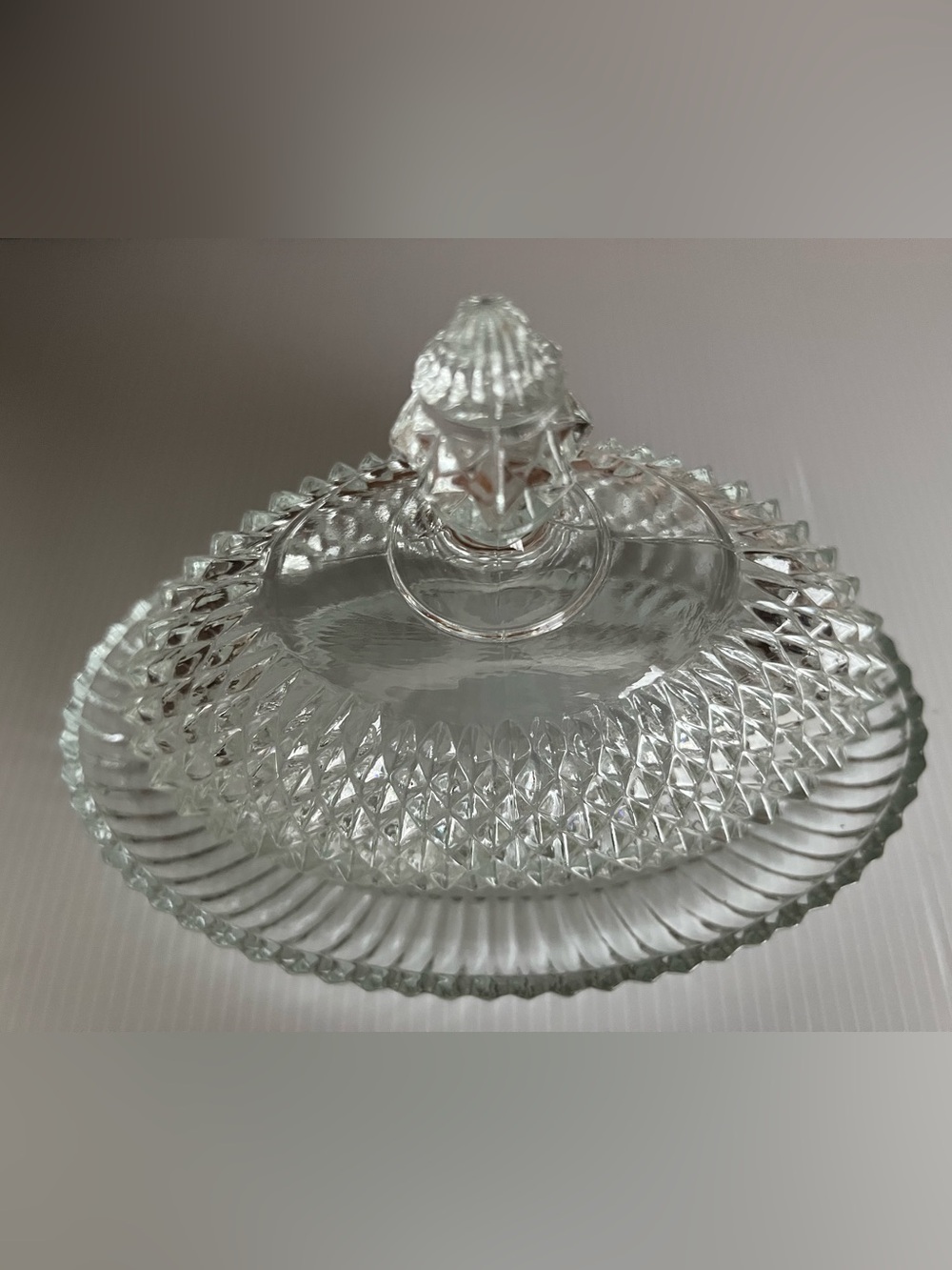 Clear Cut Glass Covered Butter Dish with Diamond-Style Pattern - Picture 2 of 5